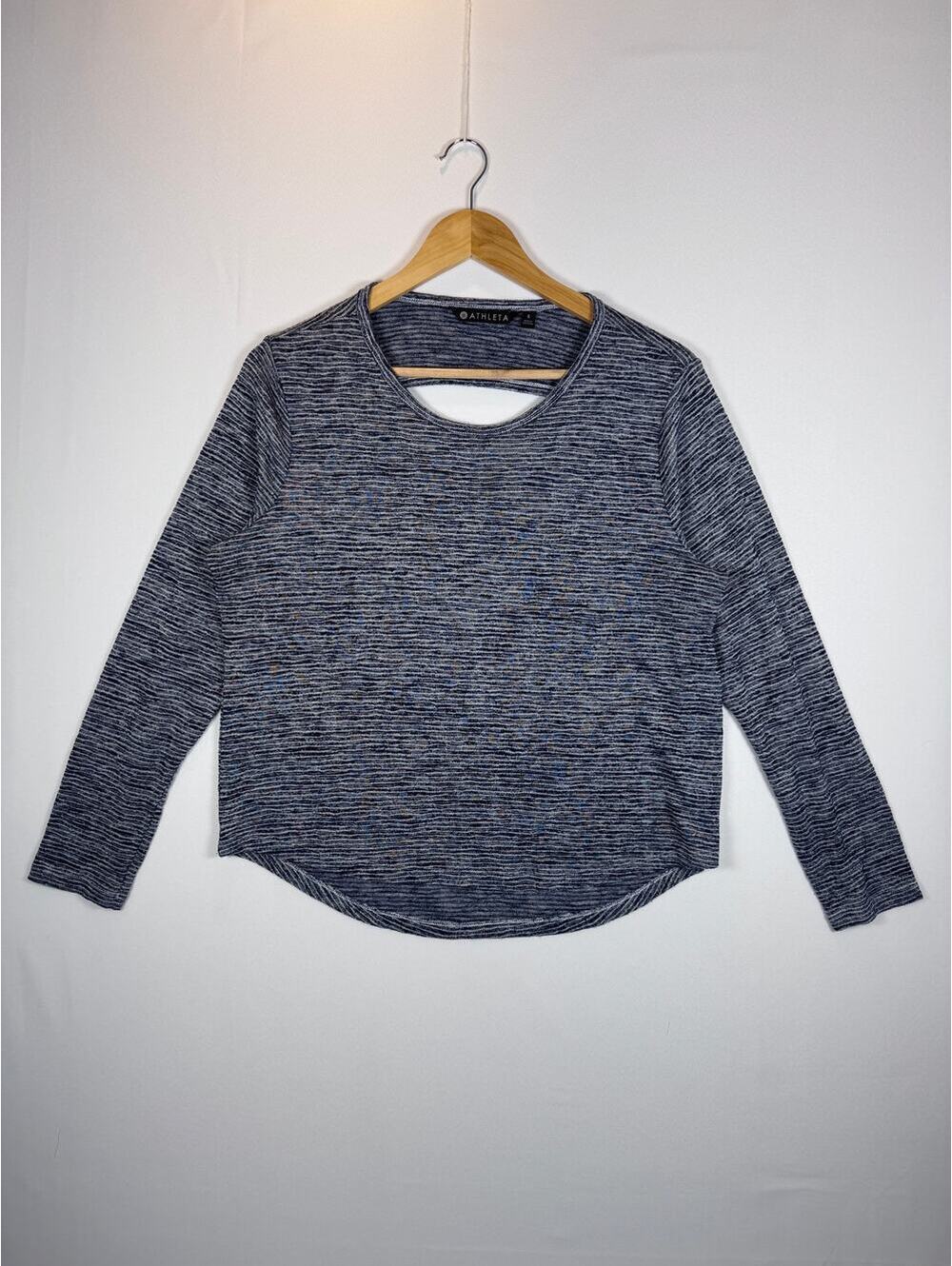 Athleta Breezy Open Back Long Sleeve Top Navy Gray Stripe Women’s S